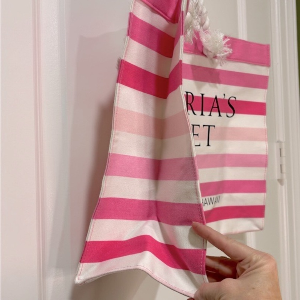 Victoria’s Secret Striped Tote Bag Pink White NWT - Picture 5 of 10